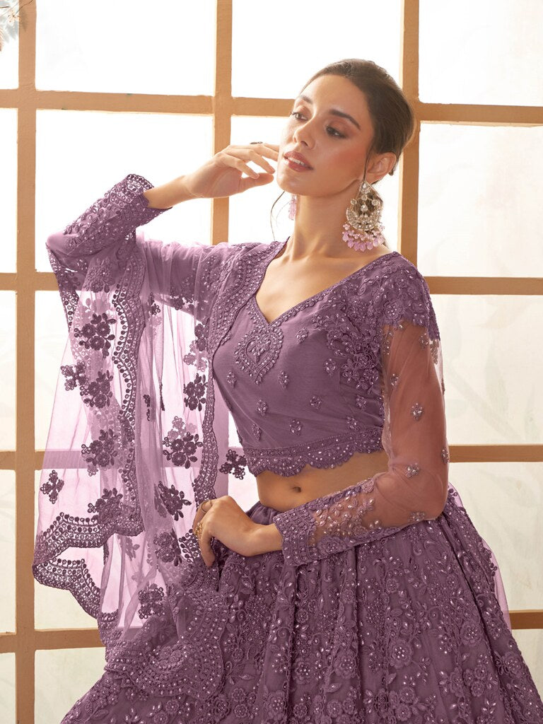 Luminous Net Lehenga Purple