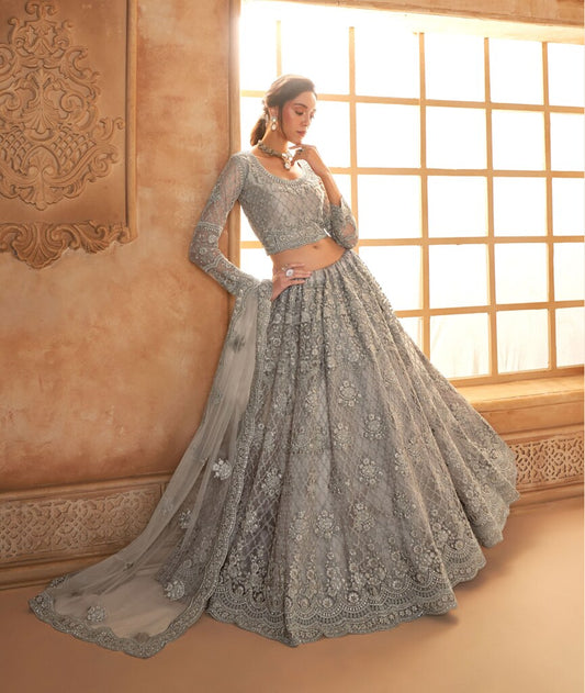 Luminous Net Lehenga Grey