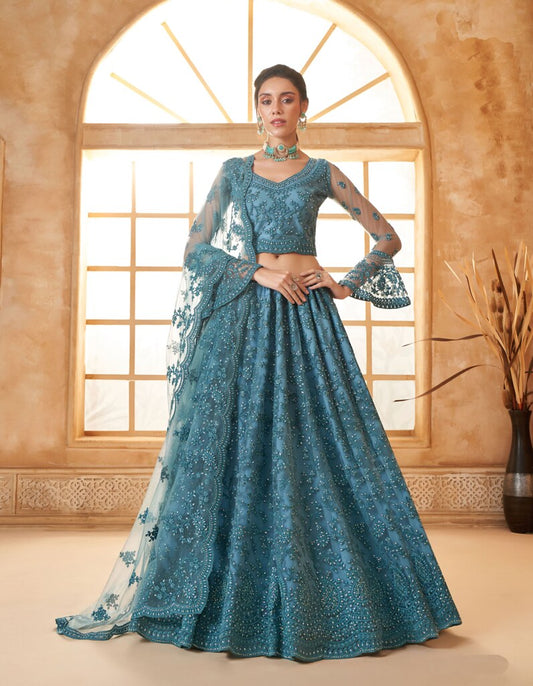 Luminous Net Lehenga Blue