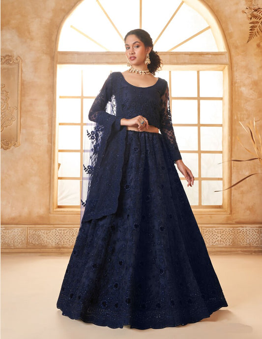 Luminous Net Lehenga Navy Blue