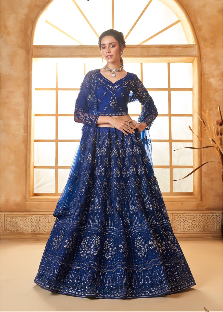 Luminous Net Lehenga Royal Blue