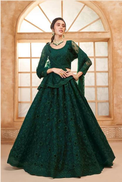 Luminous Net Lehenga Green