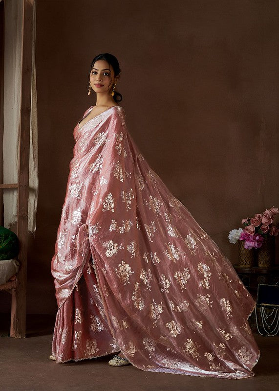 Designer Party Wear Satin Silk Saree Mauve pink