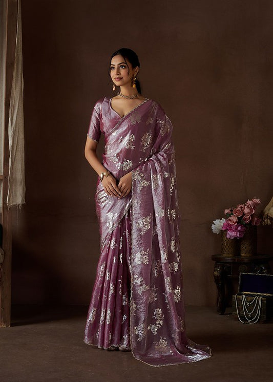 Designer Party Wear Satin Silk Saree Mauve