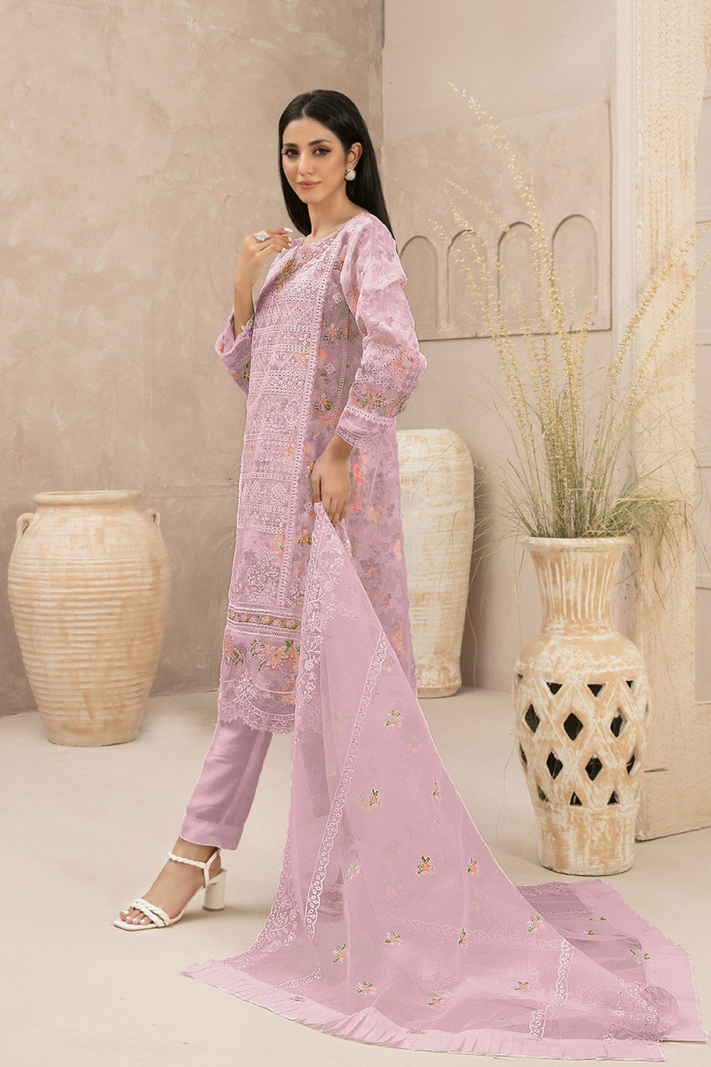 Ivory Charm Organza Pakistani Suit Lavendar