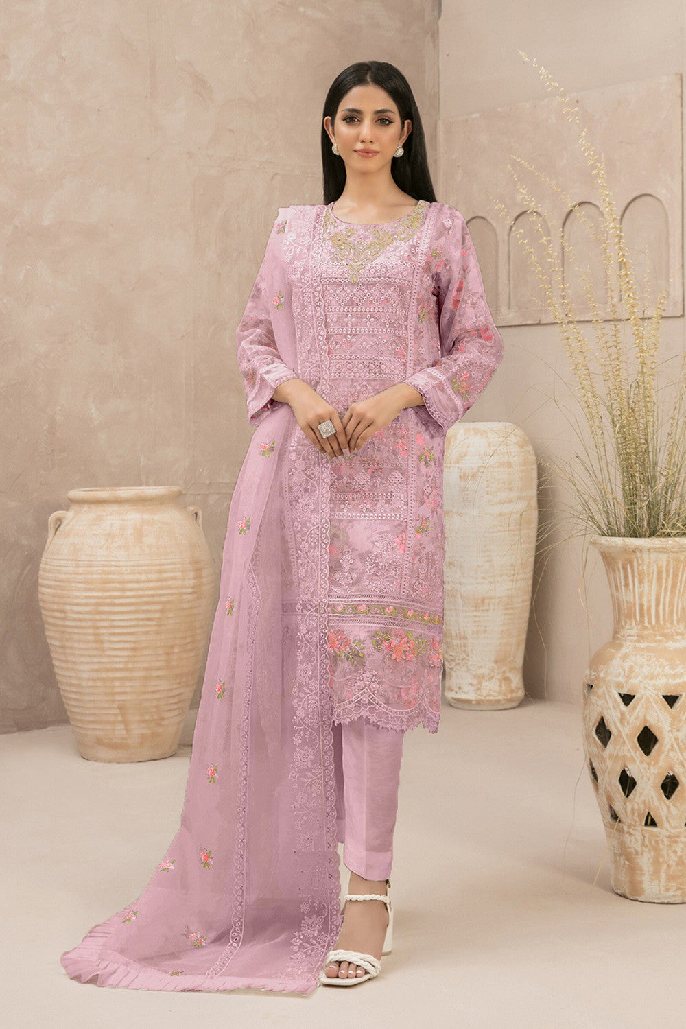 Ivory Charm Organza Pakistani Suit Lavendar