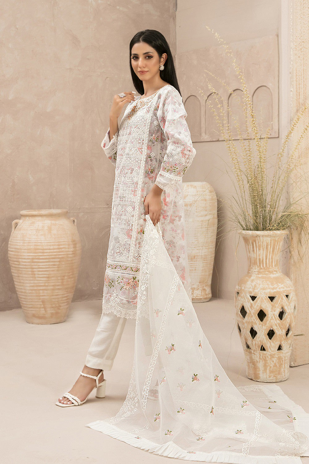 Ivory Charm Organza Pakistani Suit White