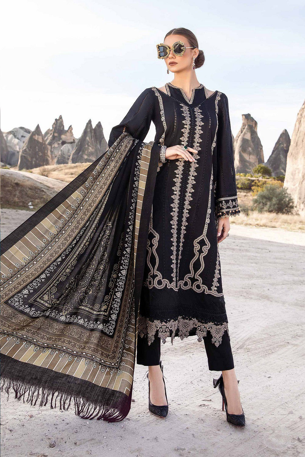 Pearl Shine Rayon Pakistani Suit Black