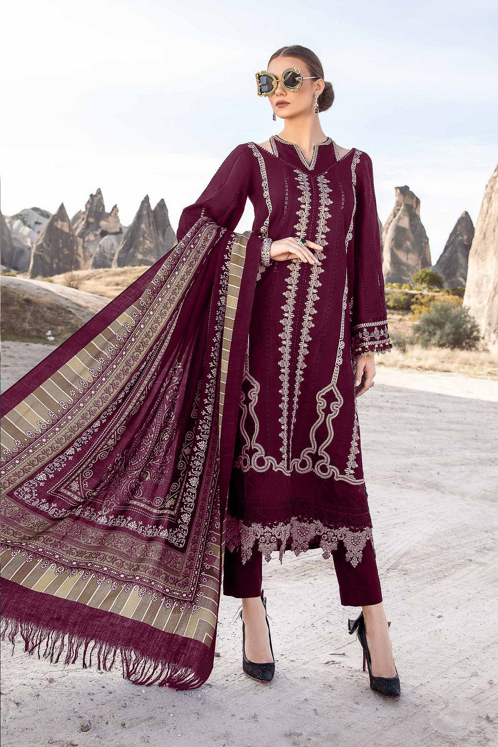 Pearl Shine Rayon Pakistani Suit Burgundy