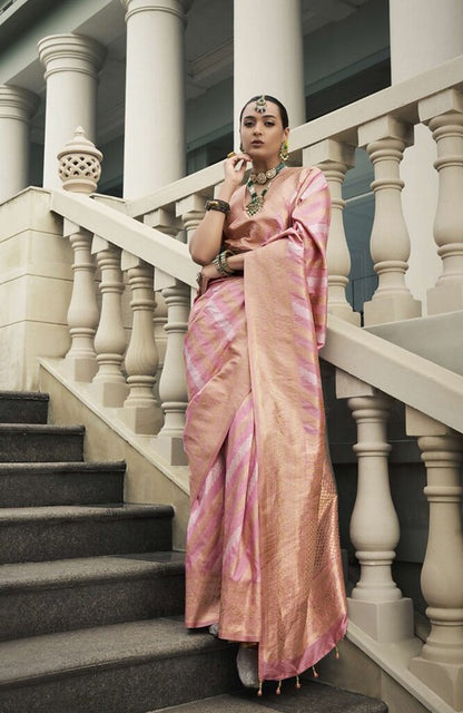 Golden Banarasi Silk Saree Baby Pink