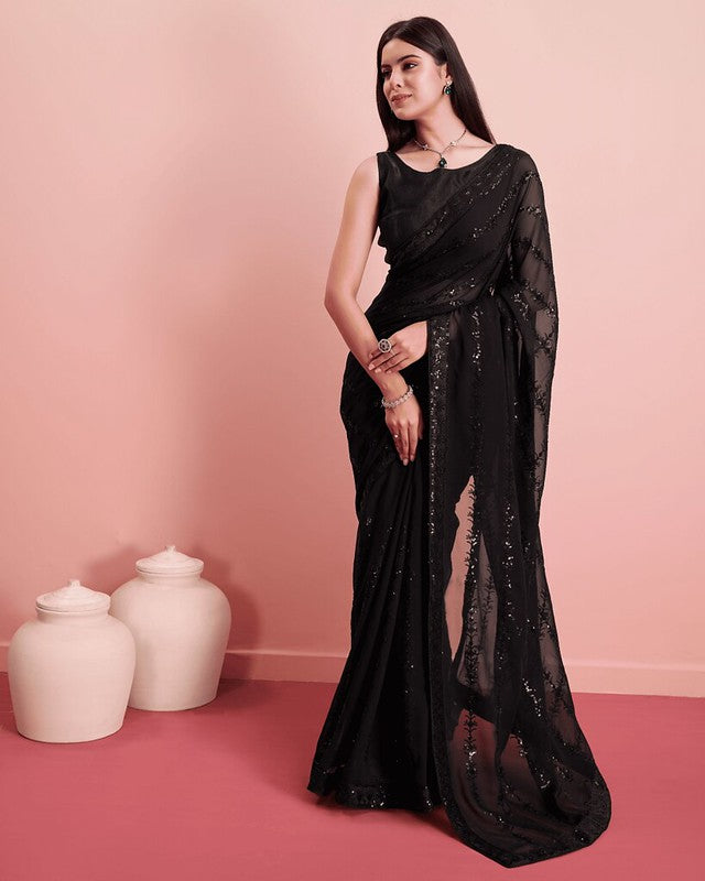 Ethnic Georgette Saree Black