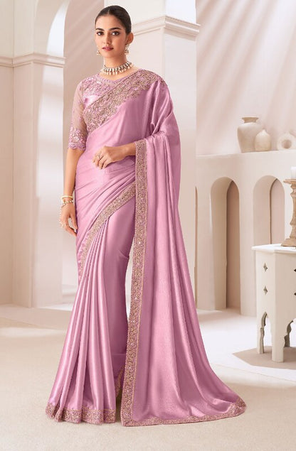 Ethereal Satin Saree Pink