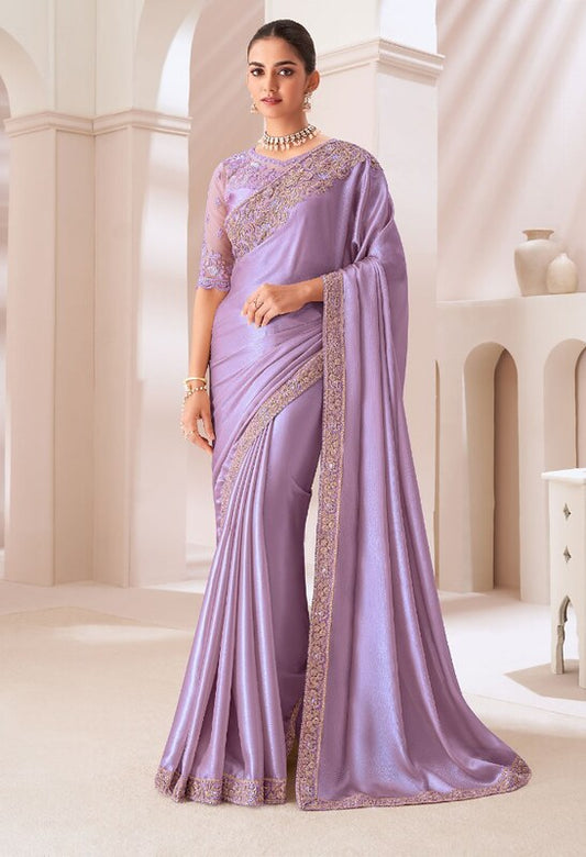 Ethereal Satin Saree Lavender