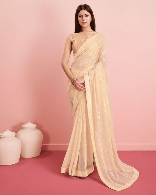 Ethnic Georgette Saree Beige