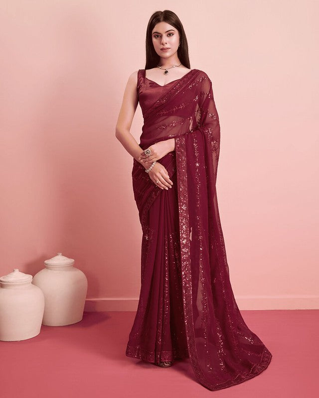 Ethnic Georgette Saree Maroon