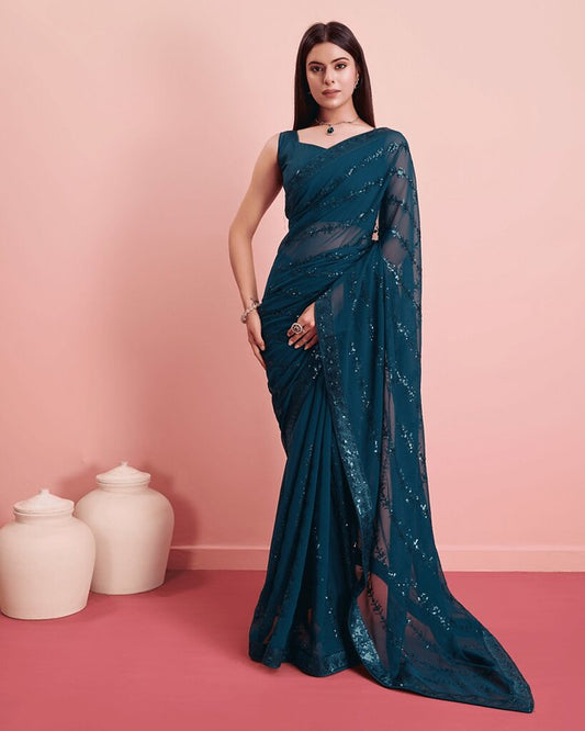 Ethnic Georgette Saree Navy Blue