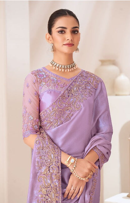 Ethereal Satin Saree Lavender