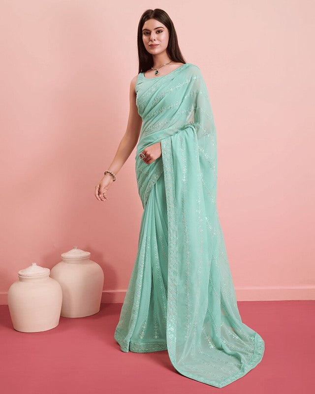 Ethnic Georgette Saree Mint Green