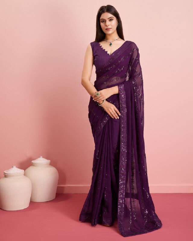 Ethnic Georgette Saree Navy Blue