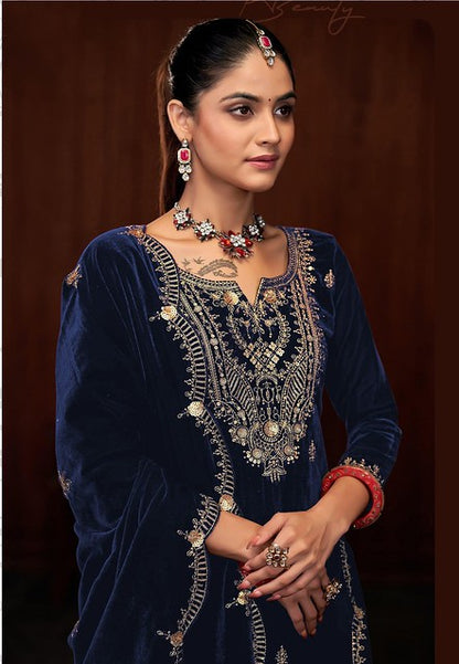 Royal Velvet Salwar Suit Navy Blue