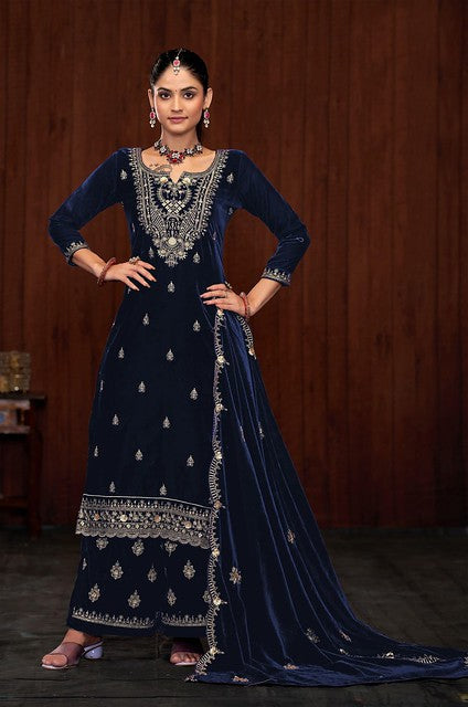 Royal Velvet Salwar Suit Navy Blue