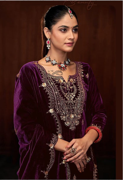 Royal Velvet Salwar Suit Purple