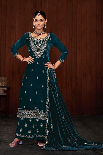 Royal Velvet Salwar Suit Teal