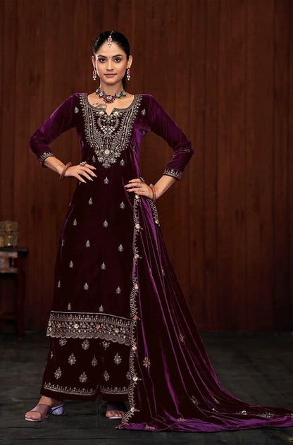 Royal Velvet Salwar Suit Purple