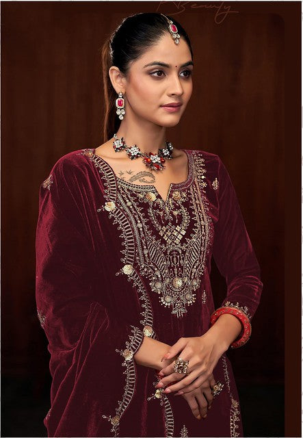 Royal Velvet Salwar Suit Maroon