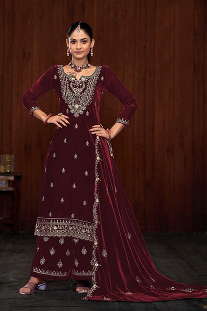 Royal Velvet Salwar Suit Maroon