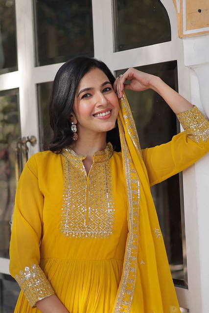 Georgette Grace Anarkali Suit Yellow