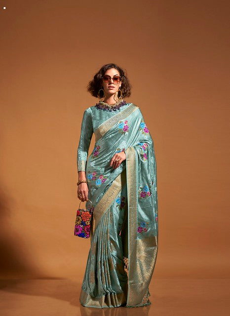 Ethereal Satin Saree Light Blue