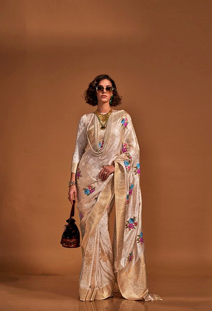 Ethereal Satin Saree Cream