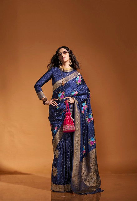 Ethereal Satin Saree Navy Blue