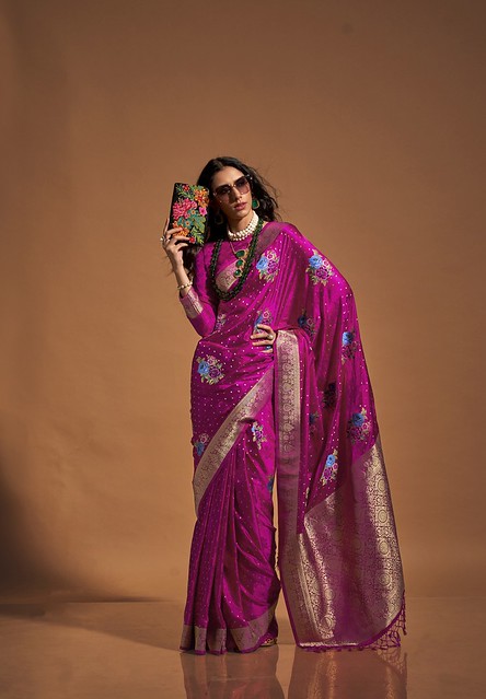 Ethereal Satin Saree Rani Pink