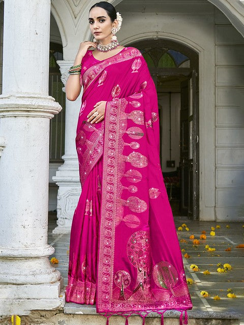 Silken Elegance Art Silk Saree Rani Pink