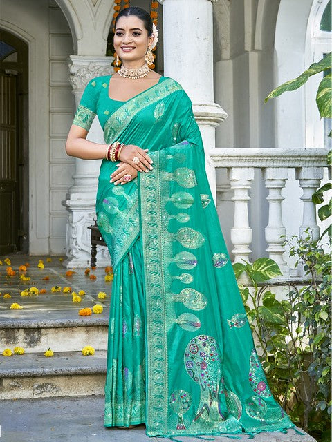 Silken Elegance Art Silk Saree Sea Green