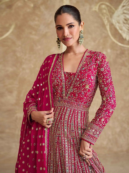 Georgette Royale Anarkali Suit Rani Pink