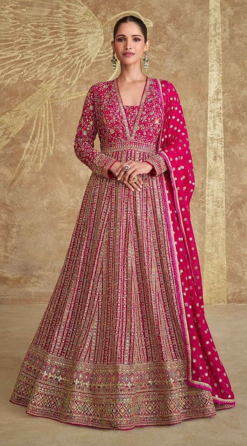 Georgette Royale Anarkali Suit Rani Pink