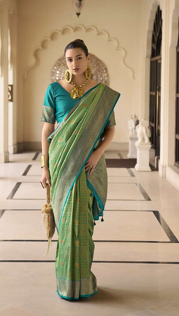 Ruhani Banarasi Silk Saree Pista