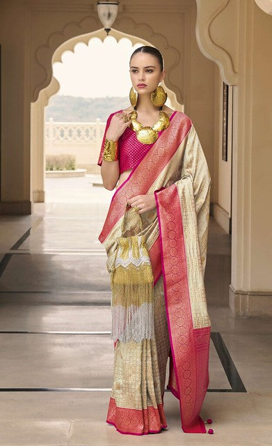 Ruhani Banarasi Silk Saree Beige