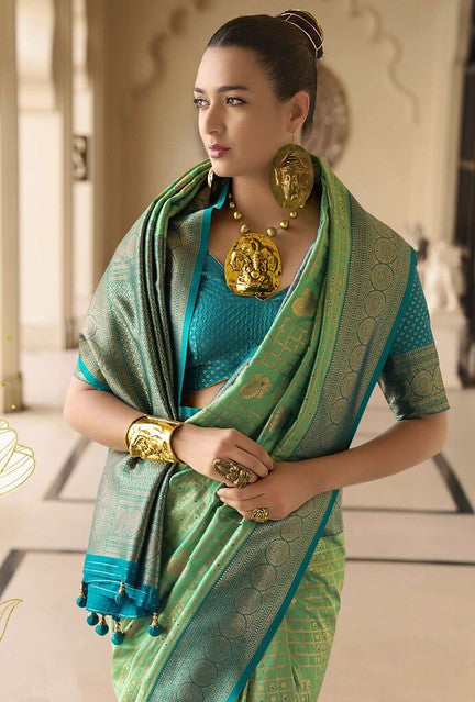 Ruhani Banarasi Silk Saree Pista