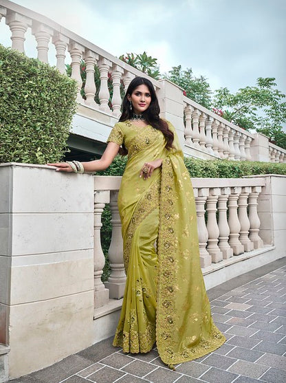 Golden Aura Silk Saree Green