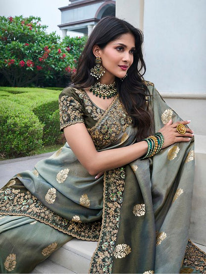 Golden Aura Silk Saree Green