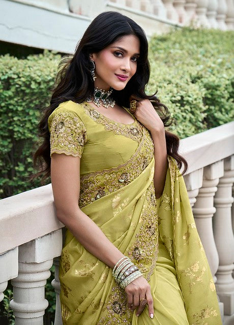 Golden Aura Silk Saree Green