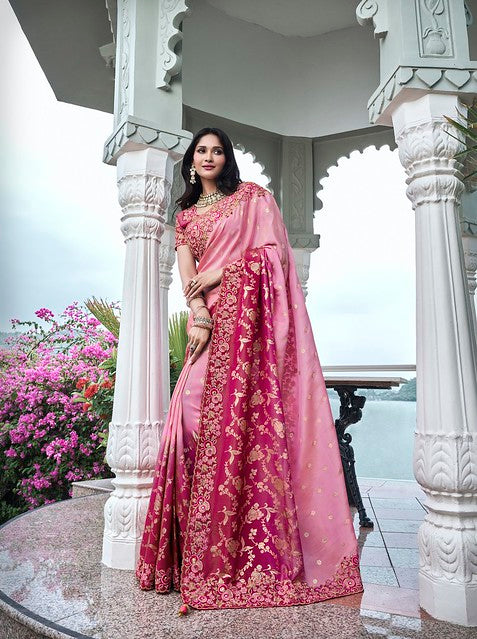 Golden Aura Silk Saree Pink