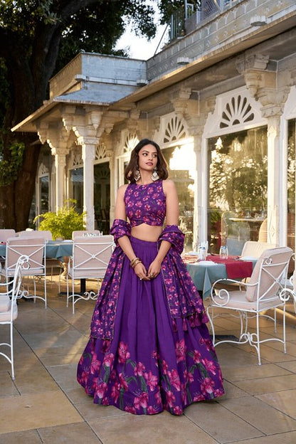 Silken Charm Tussar Lehenga Purple