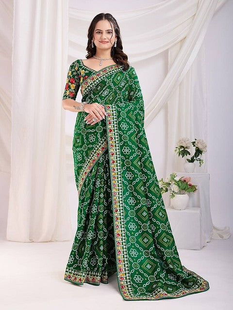 Royal Vichitra Bandhani Saree Green