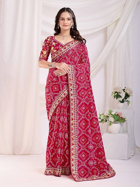 Royal Vichitra Bandhani Saree  Rani Pink