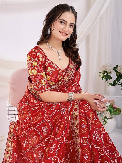 Royal Vichitra Bandhani Saree Red